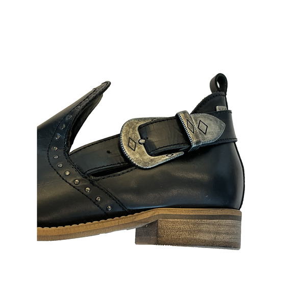 Musse & Cloud Western Ankle Booties Black Leather EU 37 US 6 Buckles NEW Cowgirl - Picture 3 of 11